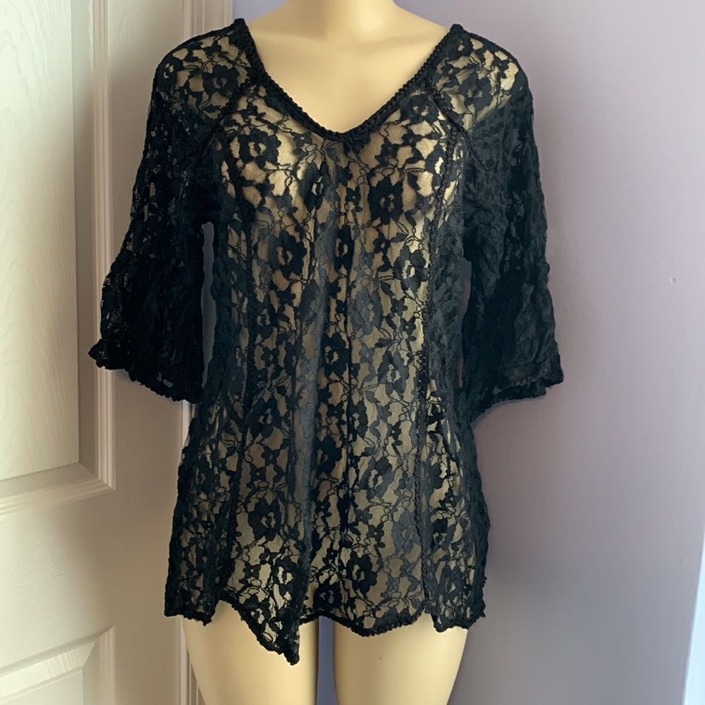 Designer Lace Swimwear Cover Up Tunic Top one size black - Picture 2 of 9